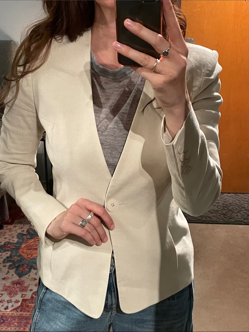 Archival Theysken’s Therory cream collarless blazer - Jabine